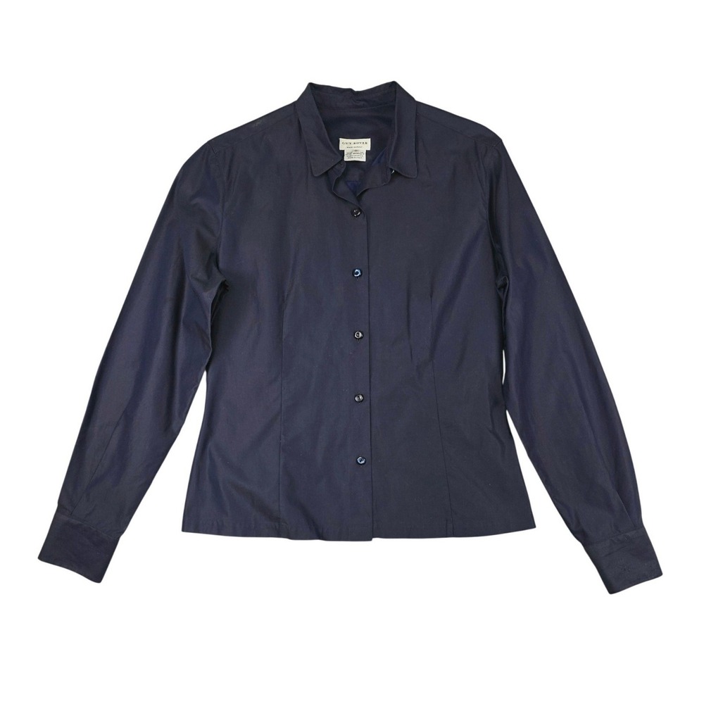 Guy Rover Button Up Women 42/M Navy Blue Made in Italy Long Sleeve Cotton Blouse